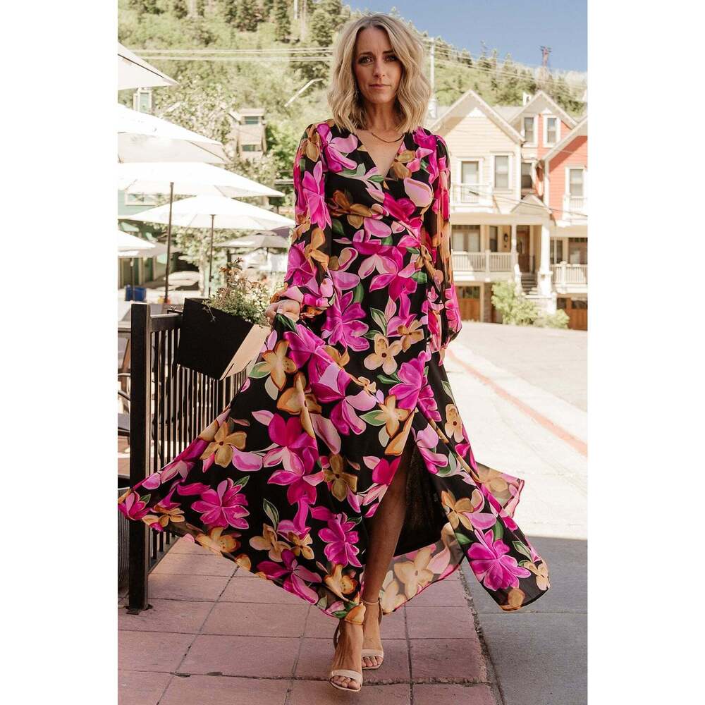 Baltic Born Katinka Wrap Maxi Dress | Black Multi Floral Size MM